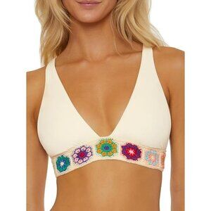 ISABELLA ROSE Women's Bikini Top Brallete Cup-D L Beige Embroidered Cross-Back